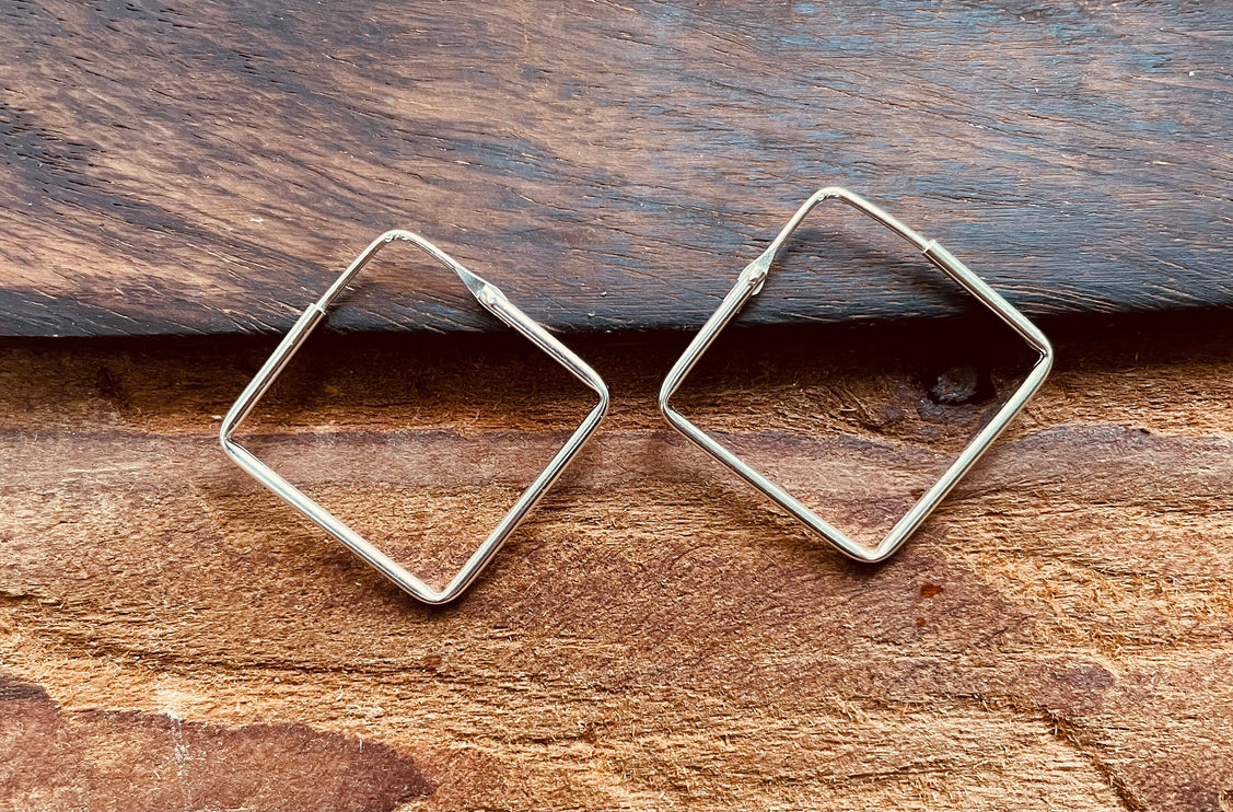 Square Hoops Earrings Sterling Silver 925 Clicker / Pure Silver Earrings / Dainty / Ethnic Boho Bohemian Marriage Bridal Jewelry Hippie