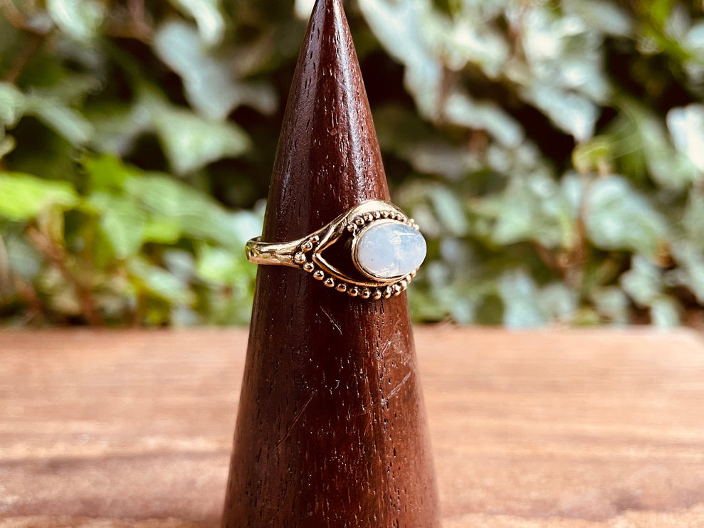 Evil Eye Ring Moonstone Brass / Protection / Boho / Bohemian / Psy / Rustic / Tribal / Gypsy / Festival / Healing / Festival