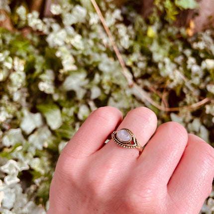 Evil Eye Ring Moonstone Brass / Protection / Boho / Bohemian / Psy / Rustic / Tribal / Gypsy / Festival / Healing / Festival