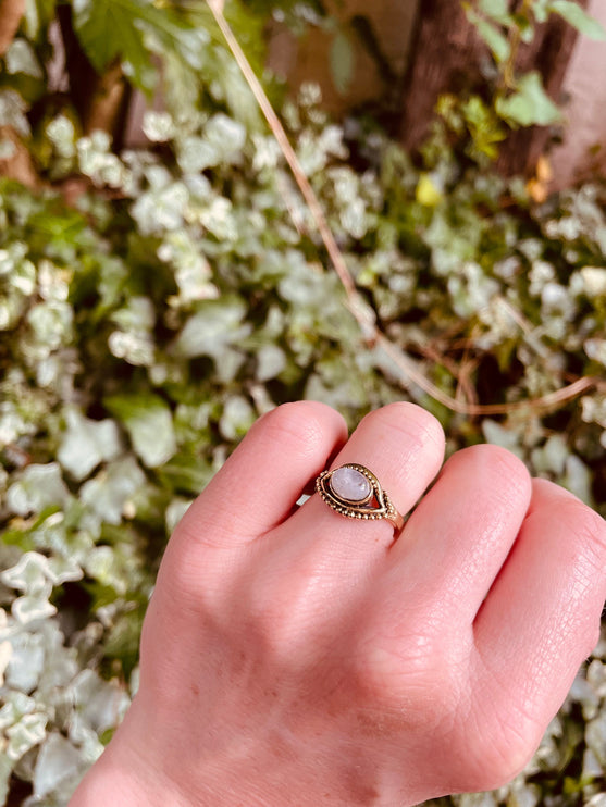 Evil Eye Ring Moonstone Brass / Protection / Boho / Bohemian / Psy / Rustic / Tribal / Gypsy / Festival / Healing / Festival