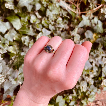 Evil Eye Ring Lapis Lazuli Brass / Protection / Boho / Bohemian / Psy / Rustic / Tribal / Gypsy / Festival / Healing / Festival