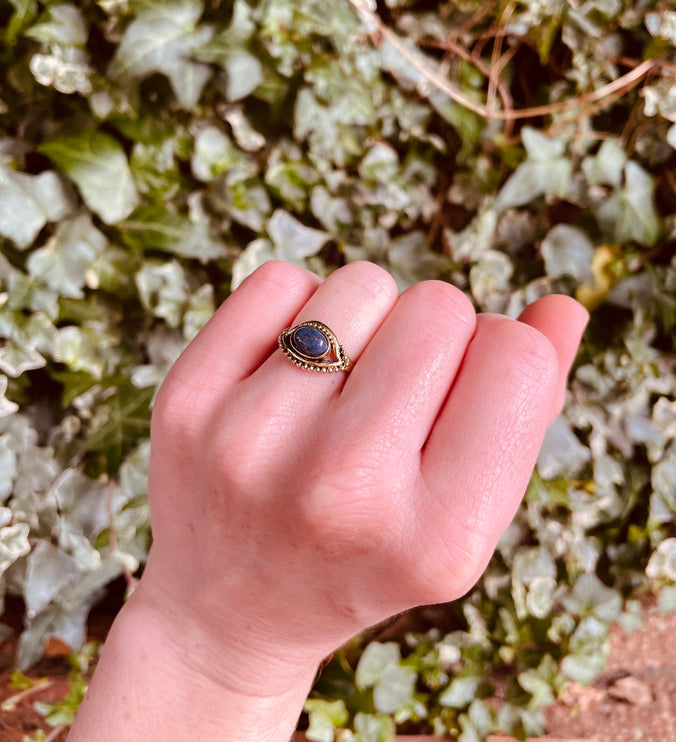 Evil Eye Ring Lapis Lazuli Brass / Protection / Boho / Bohemian / Psy / Rustic / Tribal / Gypsy / Festival / Healing / Festival