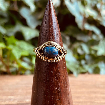 Evil Eye Ring Lapis Lazuli Brass / Protection / Boho / Bohemian / Psy / Rustic / Tribal / Gypsy / Festival / Healing / Festival