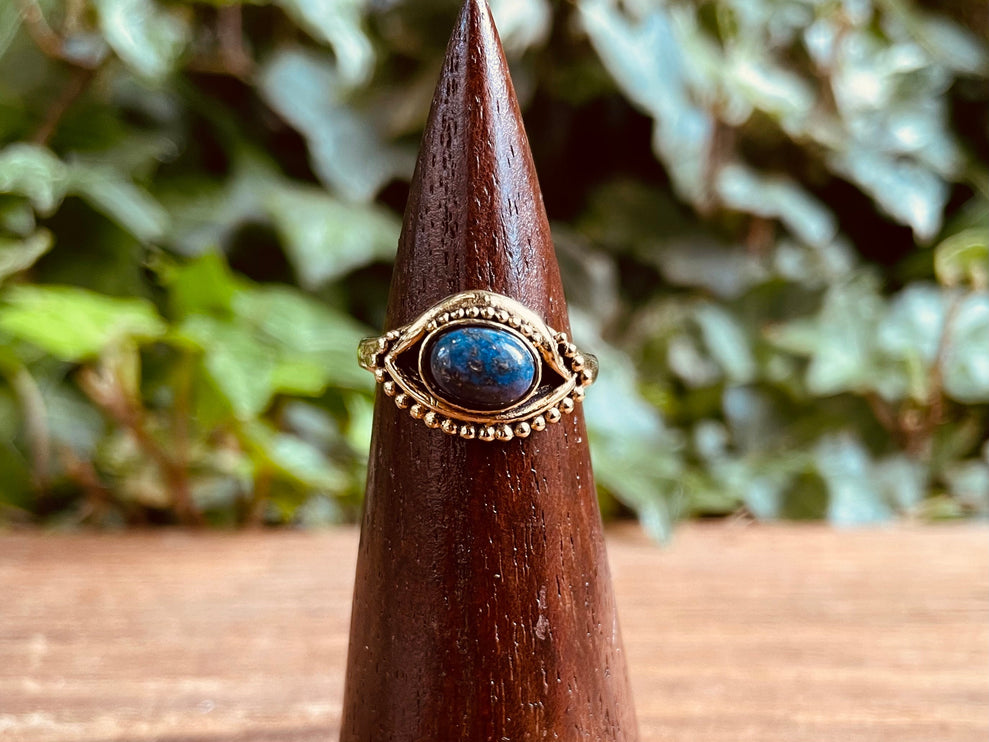 Evil Eye Ring Lapis Lazuli Brass / Protection / Boho / Bohemian / Psy / Rustic / Tribal / Gypsy / Festival / Healing / Festival