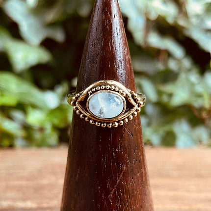 Evil Eye Ring Moonstone Brass / Protection / Boho / Bohemian / Psy / Rustic / Tribal / Gypsy / Festival / Healing / Festival