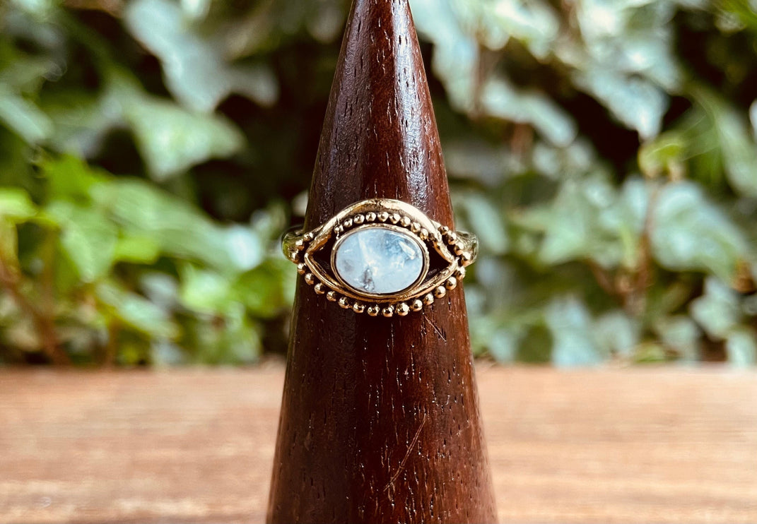 Evil Eye Ring Moonstone Brass / Protection / Boho / Bohemian / Psy / Rustic / Tribal / Gypsy / Festival / Healing / Festival