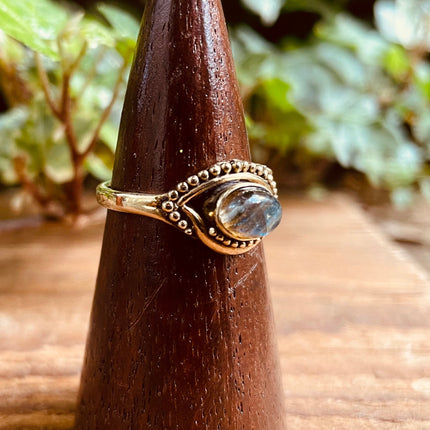 Evil Eye Ring Labradorite Brass / Protection / Boho / Bohemian / Psy / Rustic / Tribal / Gypsy / Festival / Healing / Festival