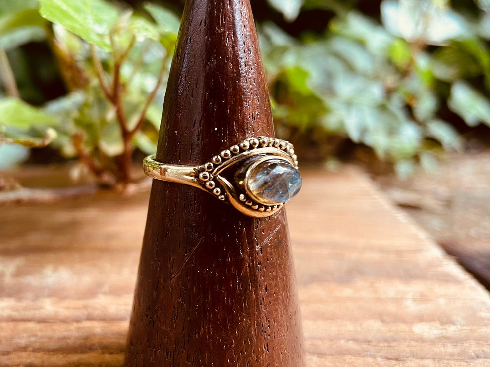 Evil Eye Ring Labradorite Brass / Protection / Boho / Bohemian / Psy / Rustic / Tribal / Gypsy / Festival / Healing / Festival