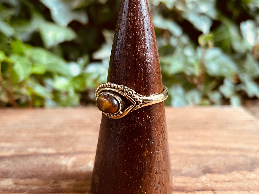 Evil Eye Ring Tiger's Eye Brass / Protection / Boho / Bohemian / Psy / Rustic / Tribal / Gypsy / Festival / Healing / Festival