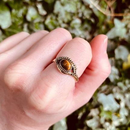 Evil Eye Ring Tiger's Eye Brass / Protection / Boho / Bohemian / Psy / Rustic / Tribal / Gypsy / Festival / Healing / Festival