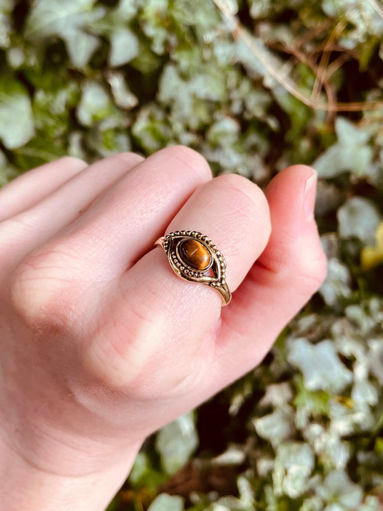 Evil Eye Ring Tiger's Eye Brass / Protection / Boho / Bohemian / Psy / Rustic / Tribal / Gypsy / Festival / Healing / Festival