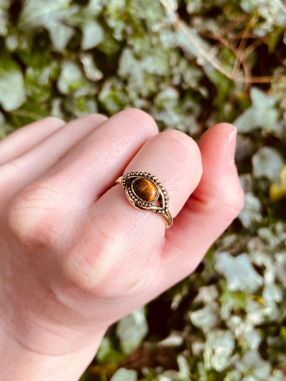 Evil Eye Ring Tiger's Eye Silver / Protection / Boho / Bohemian / Psy / Rustic / Tribal / Gypsy / Festival / Healing / Festival