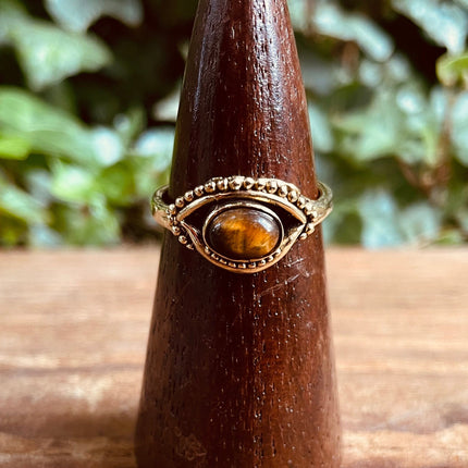 Evil Eye Ring Tiger's Eye Brass / Protection / Boho / Bohemian / Psy / Rustic / Tribal / Gypsy / Festival / Healing / Festival