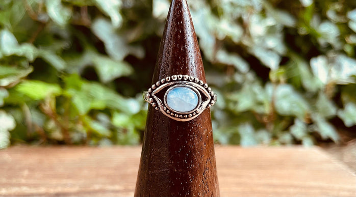 Evil Eye Silver Ring Moonstone / Protection / Boho / Bohemian / Psy / Rustic / Tribal / Gypsy / Festival / Healing / Festival