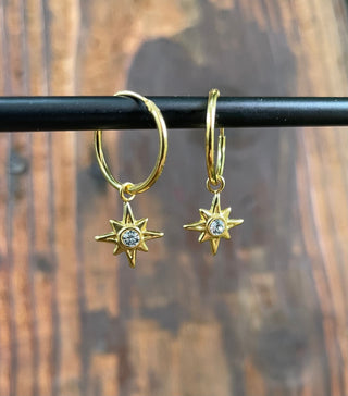 Gold Starburst Earrings Sterling Silver 925 Gold Crystal / Huggie Hoops / Dainty / Ethnic Boho Bohemian Jewelry Hippie Festival