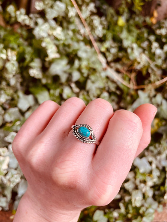 Evil Eye Silver Ring Turquoise / Protection / Boho / Bohemian / Psy / Rustic / Tribal / Gypsy / Festival / Healing / Festival