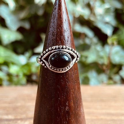 Evil Eye Silver Ring Black Onyx / Protection / Boho / Bohemian / Psy / Rustic / Tribal / Gypsy / Festival / Healing / Festival