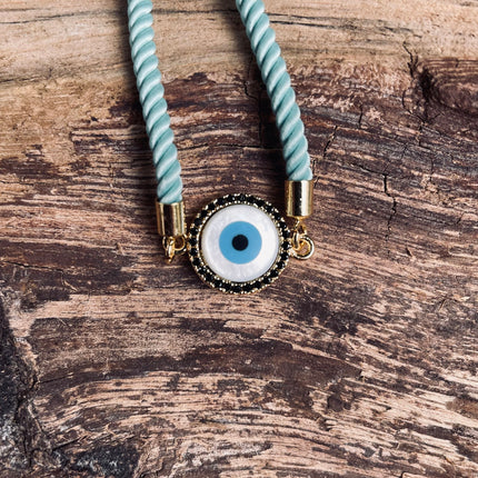 Third Eye Mother of Pearl Cord Bracelet / Cotton / Brass / Ethnic / Protection / Adjustable / Boho Jewelery / Gift For Her / Jewellery