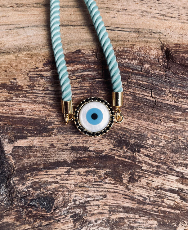 Third Eye Mother of Pearl Cord Bracelet / Cotton / Brass / Ethnic / Protection / Adjustable / Boho Jewelery / Gift For Her / Jewellery