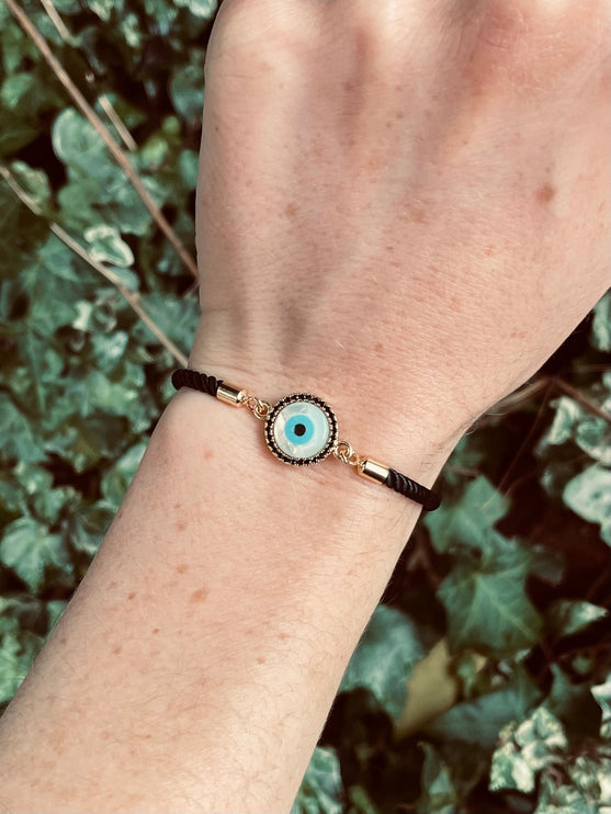 Third Eye Mother of Pearl Cord Bracelet / Cotton / Brass / Ethnic / Protection / Adjustable / Boho Jewelery / Gift For Her / Jewellery