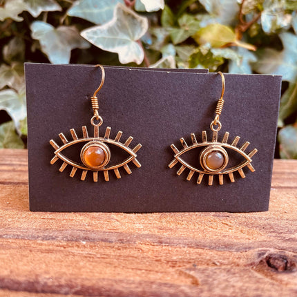 Evil Eye Earrings Amber Stones Brass / Protection / Boho / Bohemian / Psy / Rustic / Tribal / Gypsy / Festival / Healing / Festival