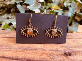 Evil Eye Earrings Amber Stones Brass / Protection / Boho / Bohemian / Psy / Rustic / Tribal / Gypsy / Festival / Healing / Festival