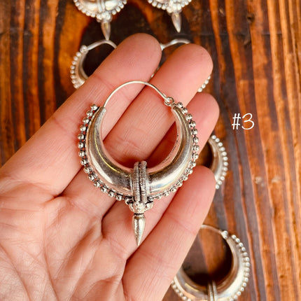 Tribal Chunky Silver Hoops; Ethnic / Boho / Unisex / Mens / Rustic / Psy / Gypsy / Spiral / Hippie / Bohemian / Festival / style