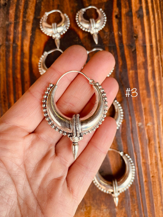 Tribal Chunky Silver Hoops; Ethnic / Boho / Unisex / Mens / Rustic / Psy / Gypsy / Spiral / Hippie / Bohemian / Festival / style