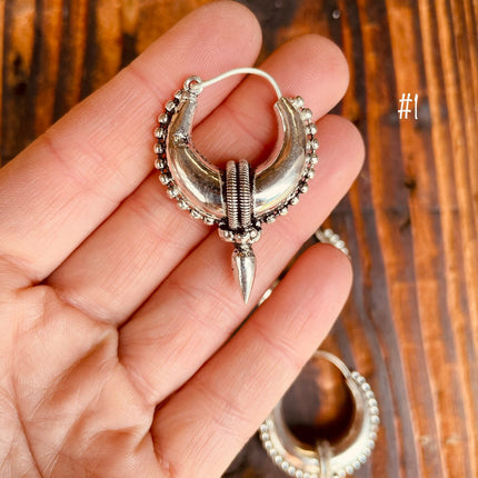 Tribal Chunky Silver Hoops; Ethnic / Boho / Unisex / Mens / Rustic / Psy / Gypsy / Spiral / Hippie / Bohemian / Festival / style