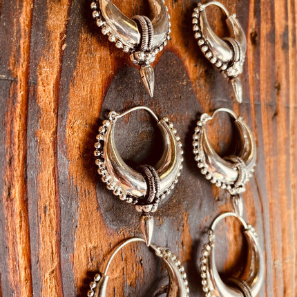 Tribal Chunky Silver Hoops; Ethnic / Boho / Unisex / Mens / Rustic / Psy / Gypsy / Spiral / Hippie / Bohemian / Festival / style