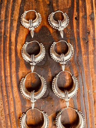Tribal Chunky Silver Hoops; Ethnic / Boho / Unisex / Mens / Rustic / Psy / Gypsy / Spiral / Hippie / Bohemian / Festival / style