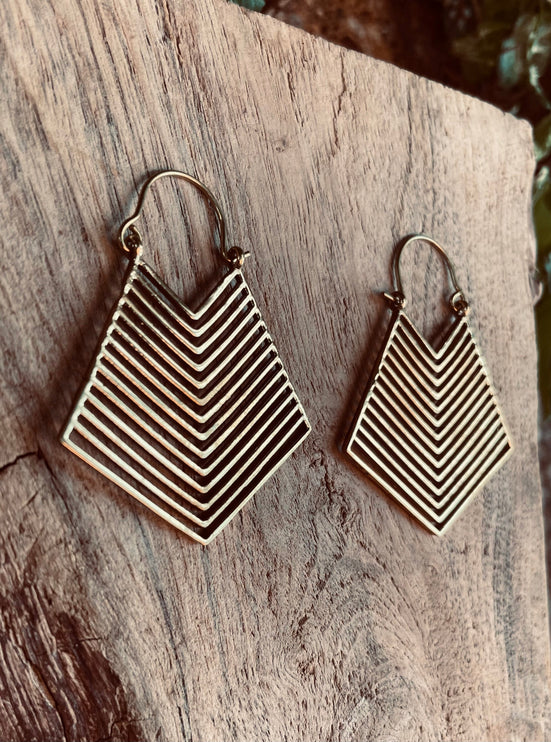 Aztec Earrings Inca Style Brass; Ethnic, Geometric, rustic, yoga, hippie, gypsy, pretty, psy, boho, bohemian, festival