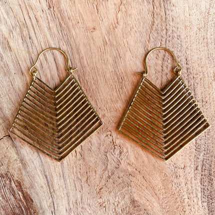 Aztec Earrings Inca Style Brass; Ethnic, Geometric, rustic, yoga, hippie, gypsy, pretty, psy, boho, bohemian, festival