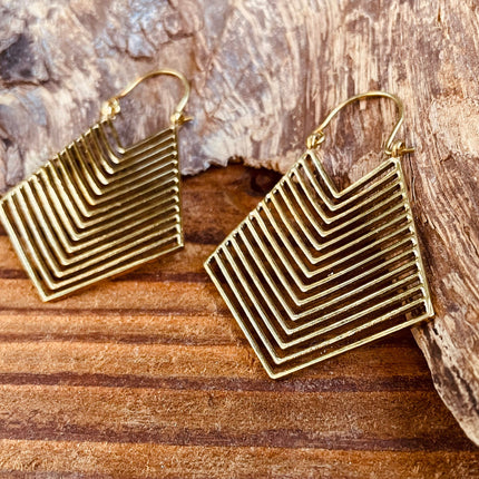 Aztec Earrings Inca Style Brass; Ethnic, Geometric, rustic, yoga, hippie, gypsy, pretty, psy, boho, bohemian, festival