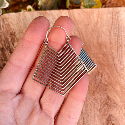 Aztec Silver Earrings Inca Style; Ethnic, Geometric, rustic, yoga, hippie, gypsy, pretty, psy, boho, bohemian, festival