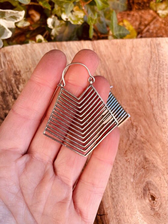 Aztec Silver Earrings Inca Style; Ethnic, Geometric, rustic, yoga, hippie, gypsy, pretty, psy, boho, bohemian, festival