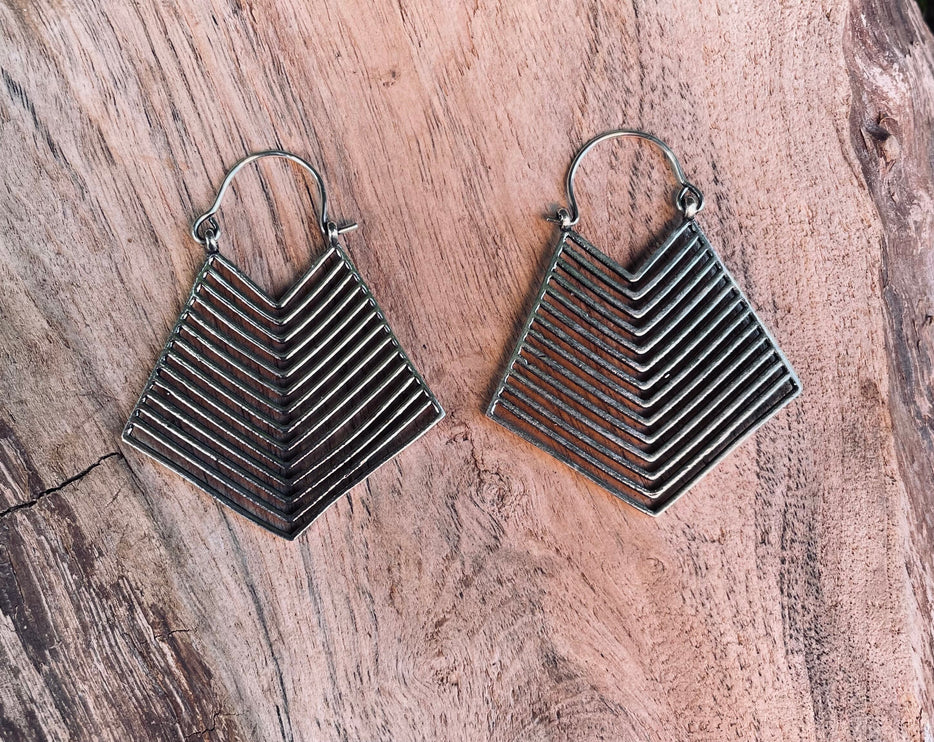 Aztec Silver Earrings Inca Style; Ethnic, Geometric, rustic, yoga, hippie, gypsy, pretty, psy, boho, bohemian, festival