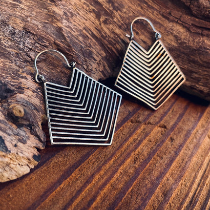 Aztec Silver Earrings Inca Style; Ethnic, Geometric, rustic, yoga, hippie, gypsy, pretty, psy, boho, bohemian, festival