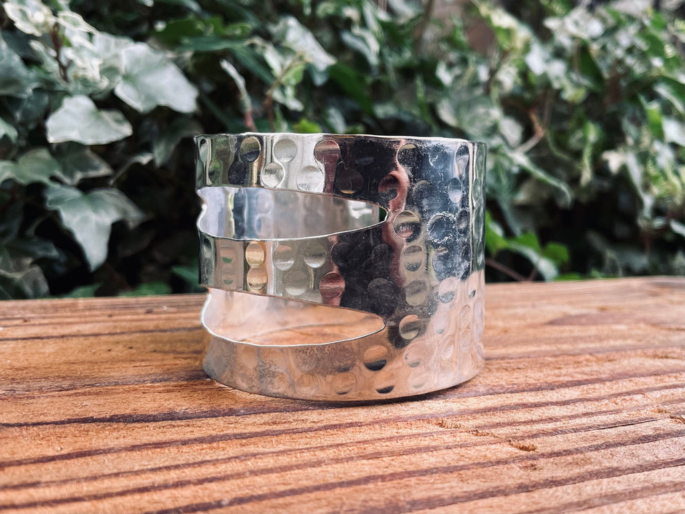 Large Hammered Silver Bracelet Geometric Cuff / Contemporary / Modern / Boho / Ethnic / Rustic / Bohemian / Hippie / Gypsy / Jewellery