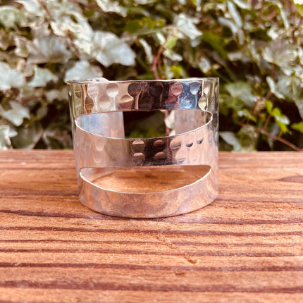 Large Hammered Silver Bracelet Geometric Cuff / Contemporary / Modern / Boho / Ethnic / Rustic / Bohemian / Hippie / Gypsy / Jewellery