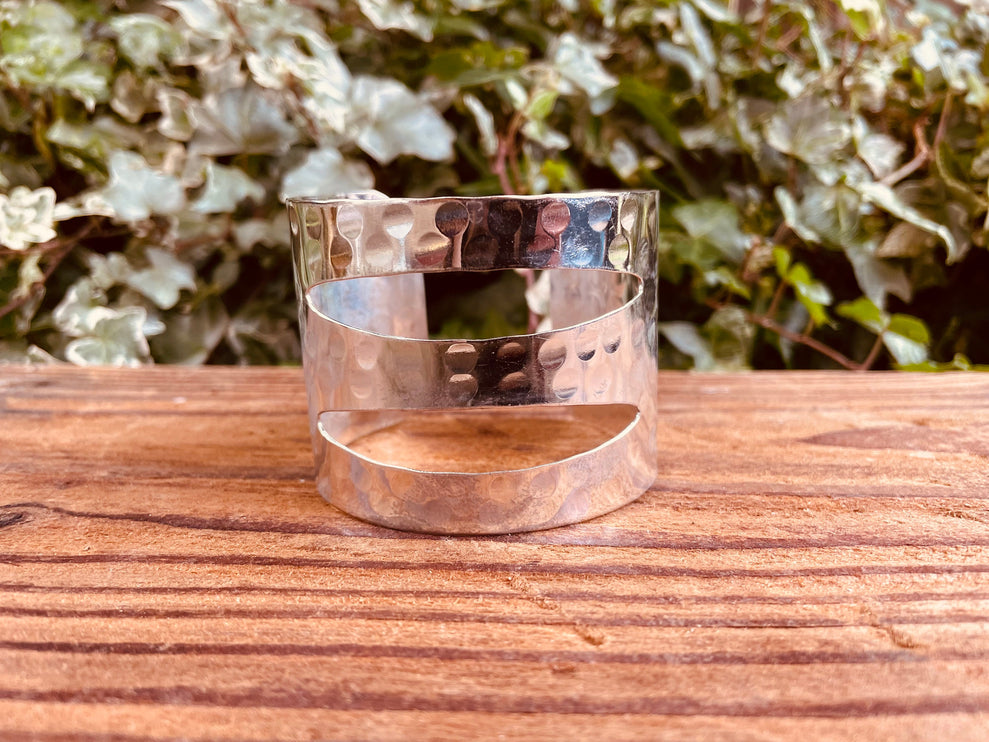 Large Hammered Silver Bracelet Geometric Cuff / Contemporary / Modern / Boho / Ethnic / Rustic / Bohemian / Hippie / Gypsy / Jewellery