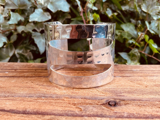 Large Hammered Silver Bracelet Geometric Cuff / Contemporary / Modern / Boho / Ethnic / Rustic / Bohemian / Hippie / Gypsy / Jewellery