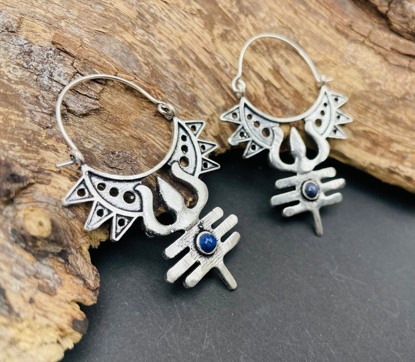 Inca Lapis Lazuli & Silver Earrings Ethnic, Aztèque, rustic, yoga, talisman, gypsy, pretty, psy, boho, bohemian, festival