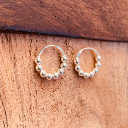 Orb Hoop Earrings Sterling Silver 925 Clicker / Pure Silver Earrings / Dainty / Ethnic Boho Bohemian Marriage Bridal Jewelry Hippie