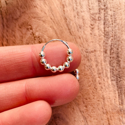 Orb Hoop Earrings Sterling Silver 925 Clicker / Pure Silver Earrings / Dainty / Ethnic Boho Bohemian Marriage Bridal Jewelry Hippie