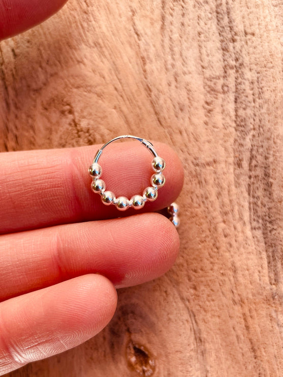 Orb Hoop Earrings Sterling Silver 925 Clicker / Pure Silver Earrings / Dainty / Ethnic Boho Bohemian Marriage Bridal Jewelry Hippie