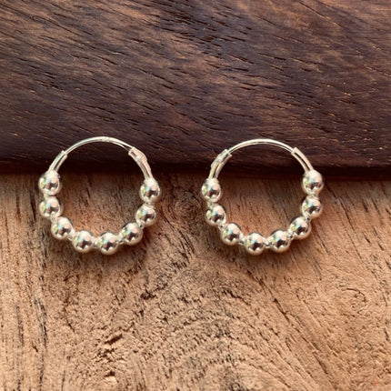 Orb Hoop Earrings Sterling Silver 925 Clicker / Pure Silver Earrings / Dainty / Ethnic Boho Bohemian Marriage Bridal Jewelry Hippie