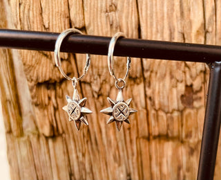Sterling Silver Compass Earrings Hoops / Delicate / Boho / Tarot / Mystical / Pagan / Boho / Sensitive / Hypoallergenic ears