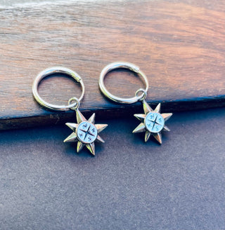 Sterling Silver Compass Earrings Hoops / Delicate / Boho / Tarot / Mystical / Pagan / Boho / Sensitive / Hypoallergenic ears