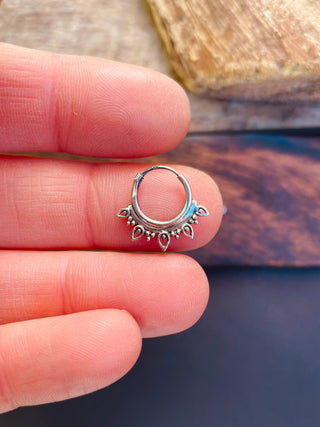 Mini Boho Sterling Silver 925 Hoop Earrings; Clicker Jewellery, Small, Rustic, Yoga, Hippie, Gypsy, Pretty, Ssy, Boho, Bohemian, Festival
